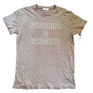 NEW Sunshine and Whiskey 100% Cotton Tres Bien Light Brown T Shirt Small.